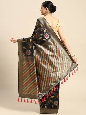 Silk Land  Black  Embroidered Cotton Blend Saree  2