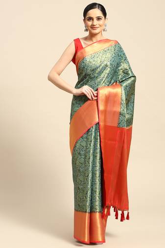 Silk Land  Teal  Printed Art Silk Saree 