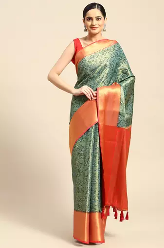 Silk Land  Teal  Printed Art Silk Saree 