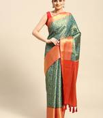 Silk Land  Teal  Printed Art Silk Saree 