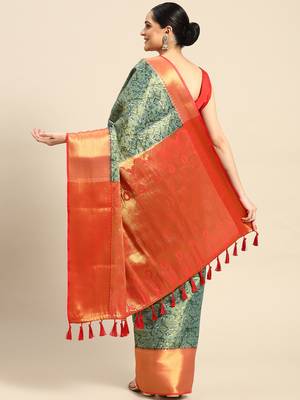 Silk Land  Teal  Printed Art Silk Saree  2