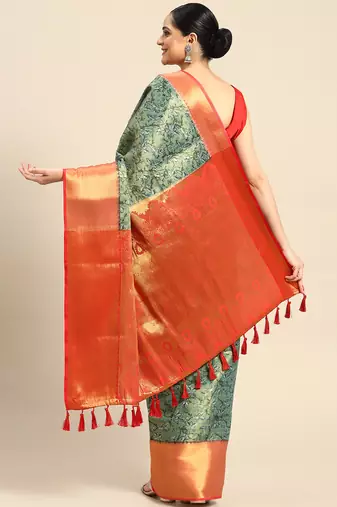 Silk Land  Teal  Printed Art Silk Saree 