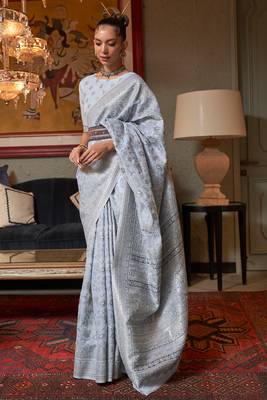 Blue Kashmiri Woven Cotton Silk Designer Saree With Blouse For Women  1