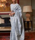 Blue Kashmiri Woven Cotton Silk Designer Saree With Blouse For Women 