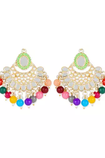 traditional handcrafted mirror and pearl work choker necklace set with  earrings & maang tikka