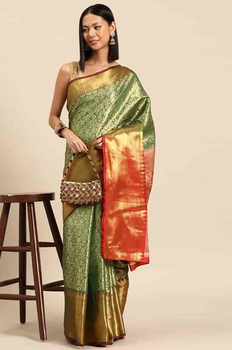 Silk Land  Green  Woven Design Brocade Saree 