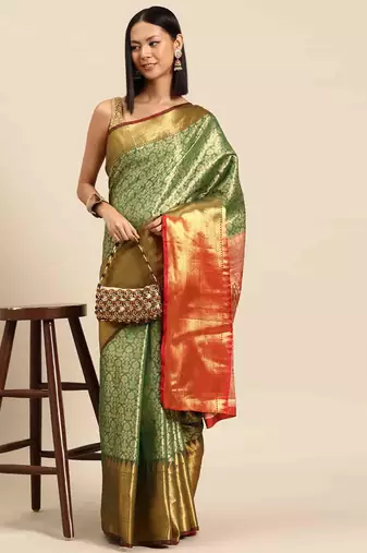 Silk Land  Green  Woven Design Brocade Saree 