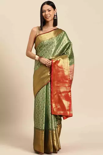 Silk Land  Green  Woven Design Brocade Saree 