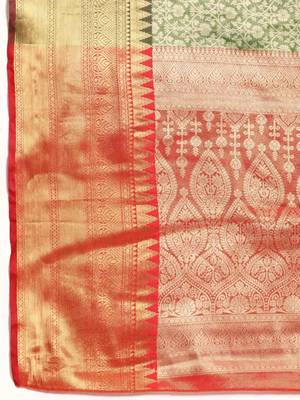Silk Land  Green  Woven Design Brocade Saree  4