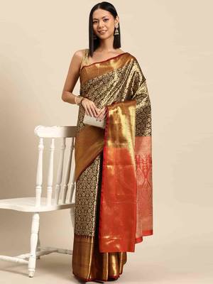 Silk Land  Black  Woven Design Brocade Saree  1