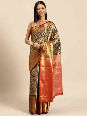 Silk Land  Black  Woven Design Brocade Saree  2