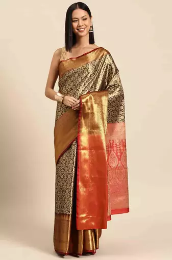 Silk Land  Black  Woven Design Brocade Saree 