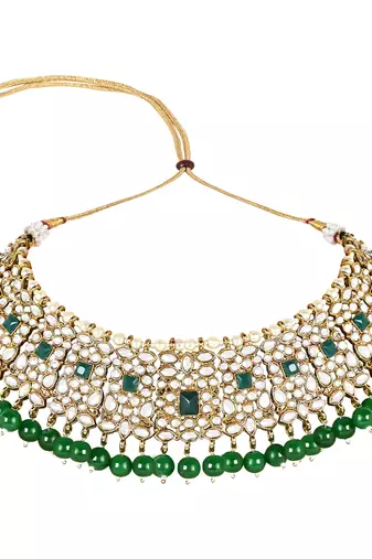 traditional pearl kundan choker jewellery necklace set with maang tikka for women and girls 
