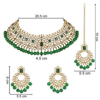 traditional pearl kundan choker jewellery necklace set with maang tikka for women and girls  5