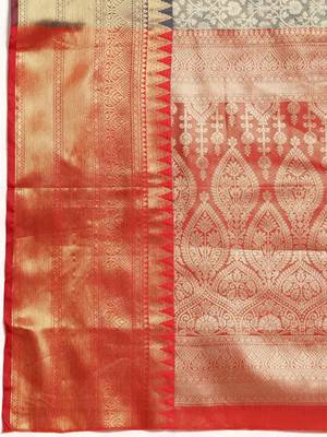 Silk Land  Teal  Woven Design Brocade Saree  5