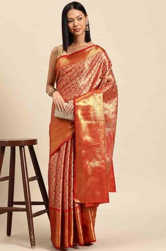 Silk Land  Red  Woven Design Brocade Saree 