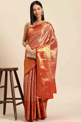 Silk Land  Red  Woven Design Brocade Saree 
