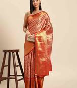 Silk Land  Red  Woven Design Brocade Saree 