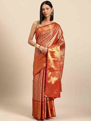 Silk Land  Red  Woven Design Brocade Saree  2