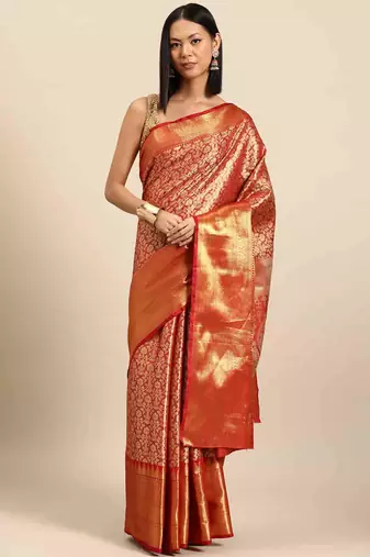 Silk Land  Red  Woven Design Brocade Saree 