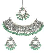 traditional kundan pearl drop bridal choker necklace with chandbali earrings & maang tikka jewellery set