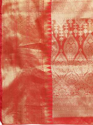 Silk Land  Red  Woven Design Brocade Saree  5