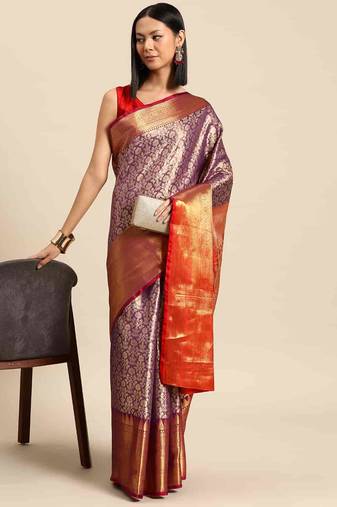 Silk Land  Purple  Woven Design Brocade Saree 