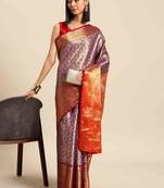 Silk Land  Purple  Woven Design Brocade Saree 