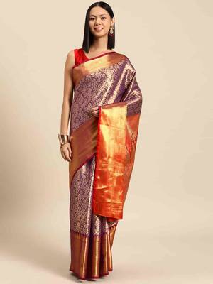 Silk Land  Purple  Woven Design Brocade Saree  2