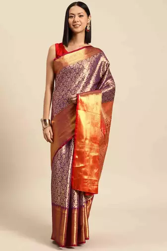 Silk Land  Purple  Woven Design Brocade Saree 