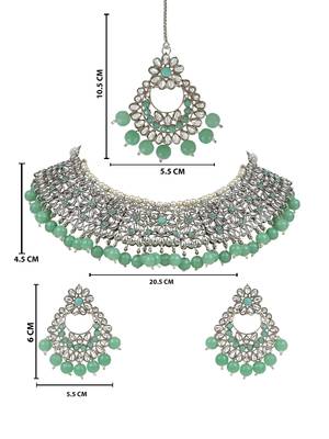 traditional kundan pearl drop bridal choker necklace with chandbali earrings & maang tikka jewellery set 4