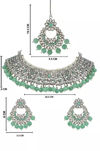 traditional kundan pearl drop bridal choker necklace with chandbali earrings & maang tikka jewellery set