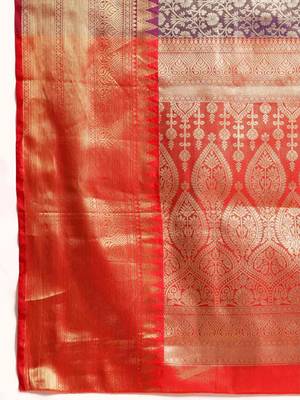 Silk Land  Purple  Woven Design Brocade Saree  4