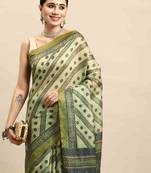Silk Land  Mehandi  Kalamkari Cotton Blend Saree 