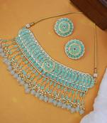 traditional kundan & pearl choker necklace set for women/girls 