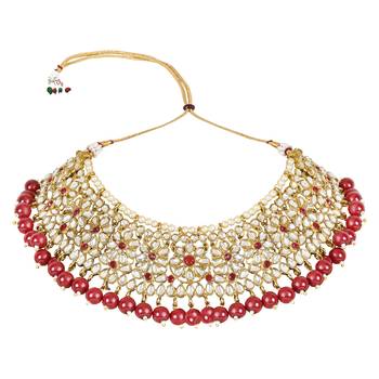 traditional kundan pearl drop bridal choker necklace with earrings & maang tikka jewellery set 3