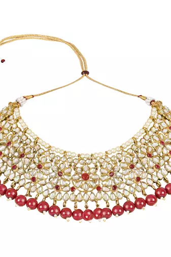 traditional kundan pearl drop bridal choker necklace with earrings & maang tikka jewellery set