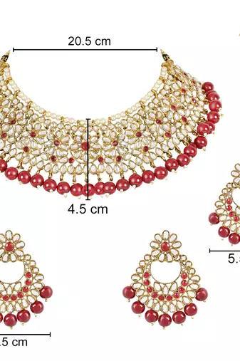 traditional kundan pearl drop bridal choker necklace with earrings & maang tikka jewellery set
