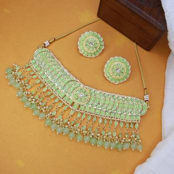 traditional kundan & pearl choker necklace set for women/girls  1