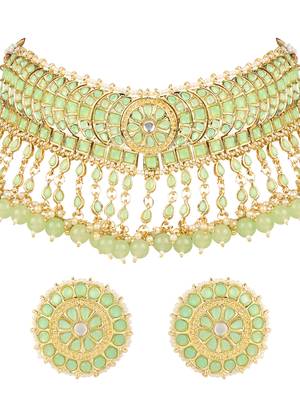 traditional kundan & pearl choker necklace set for women/girls  2