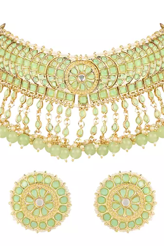 traditional kundan & pearl choker necklace set for women/girls 