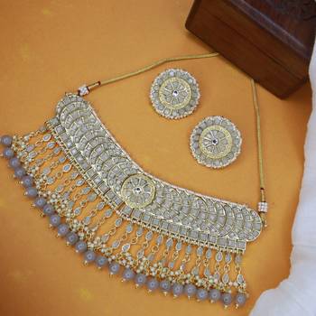 traditional kundan & pearl choker necklace set for women/girls  1