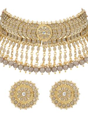 traditional kundan & pearl choker necklace set for women/girls  2
