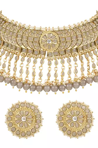 traditional kundan & pearl choker necklace set for women/girls 