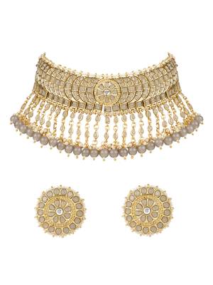 traditional kundan & pearl choker necklace set for women/girls  3