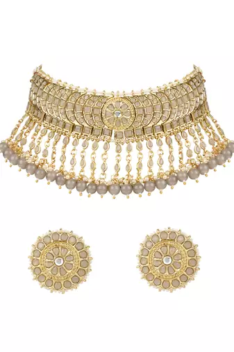 traditional kundan & pearl choker necklace set for women/girls 