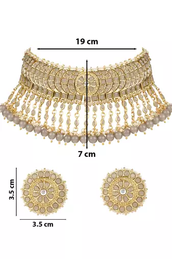 traditional kundan & pearl choker necklace set for women/girls 