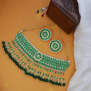 traditional kundan & pearl choker necklace set for women/girls  1