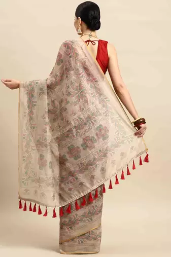 Silk Land  Multicolored  Printed Cotton Blend Saree 