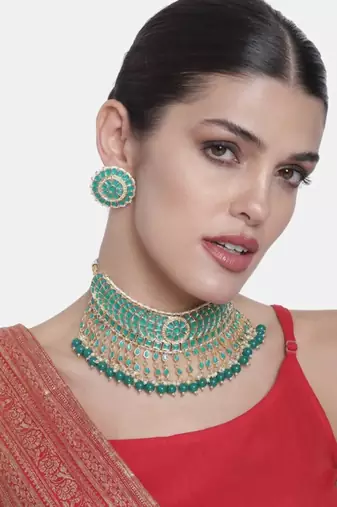 traditional kundan & pearl choker necklace set for women/girls 